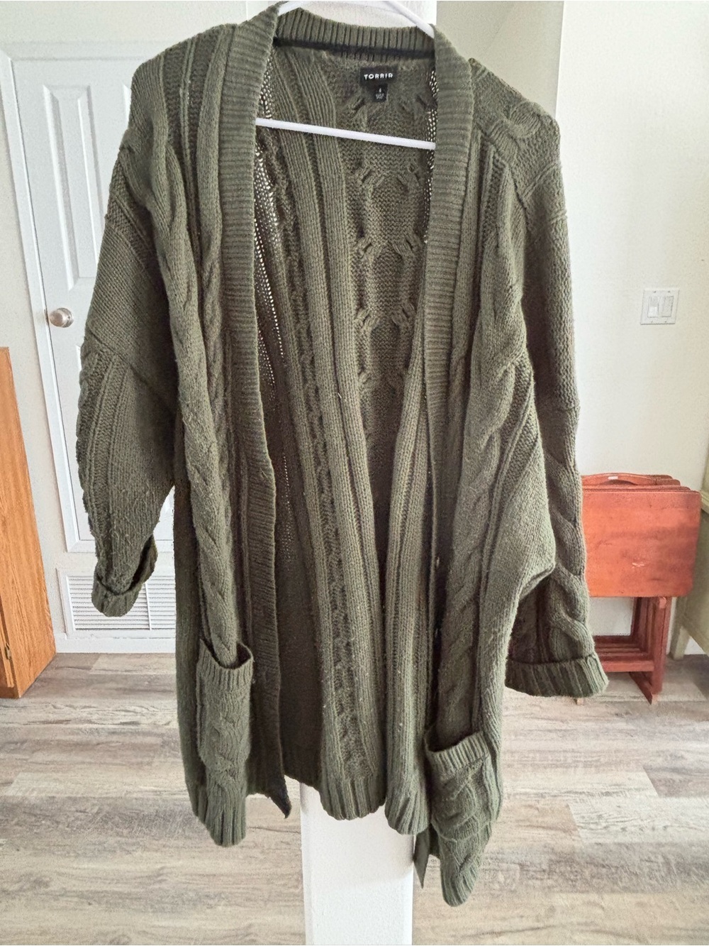 torrid Olive Green Cable Knit Open Cardigan